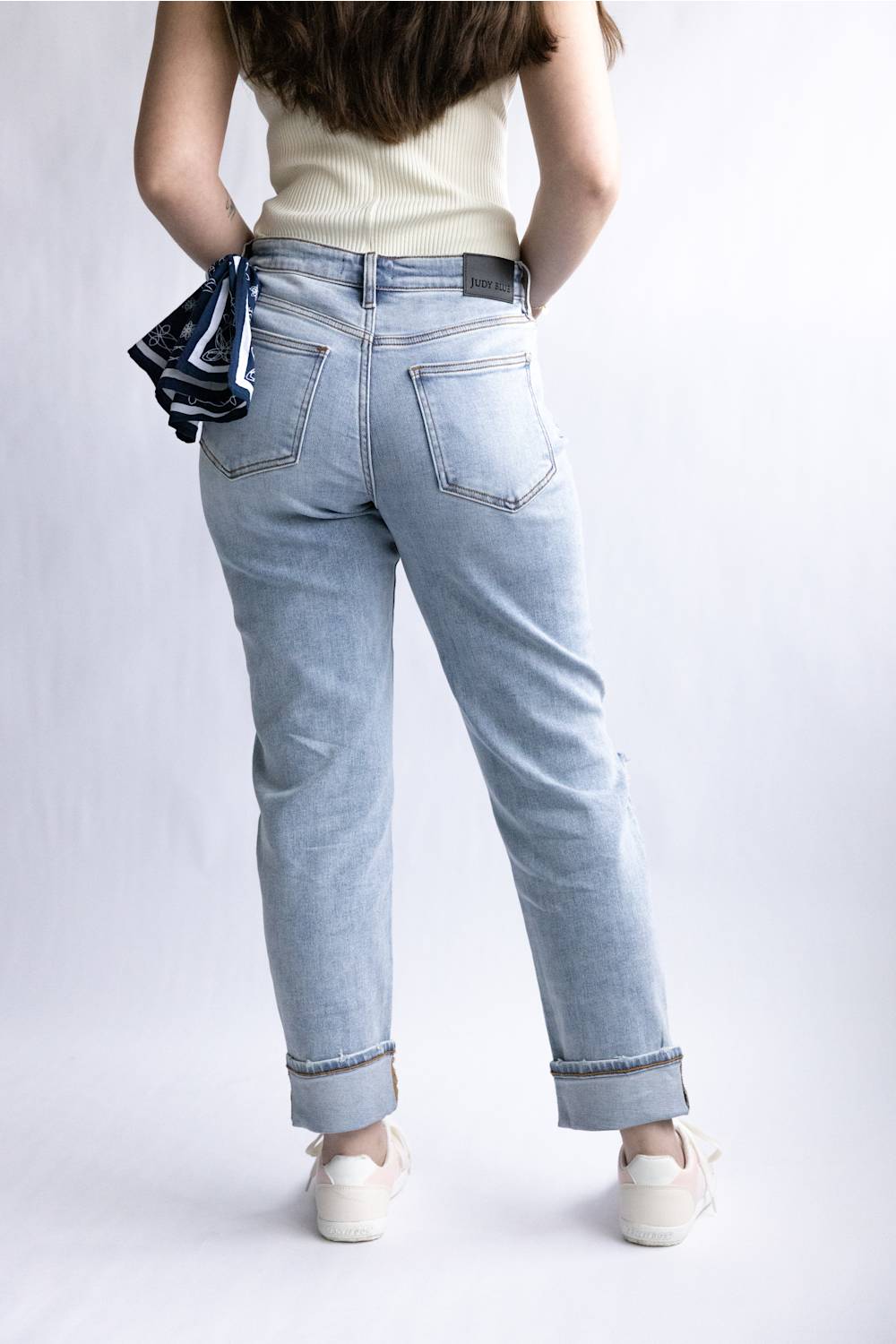 Judy Blue Mid Rise Bandana Boyfriend Jeans for Women