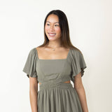Cutout Short Sleeve Dress for Women in Green