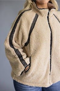Katydid Sherpa Crochet Jacket for Women in Tan