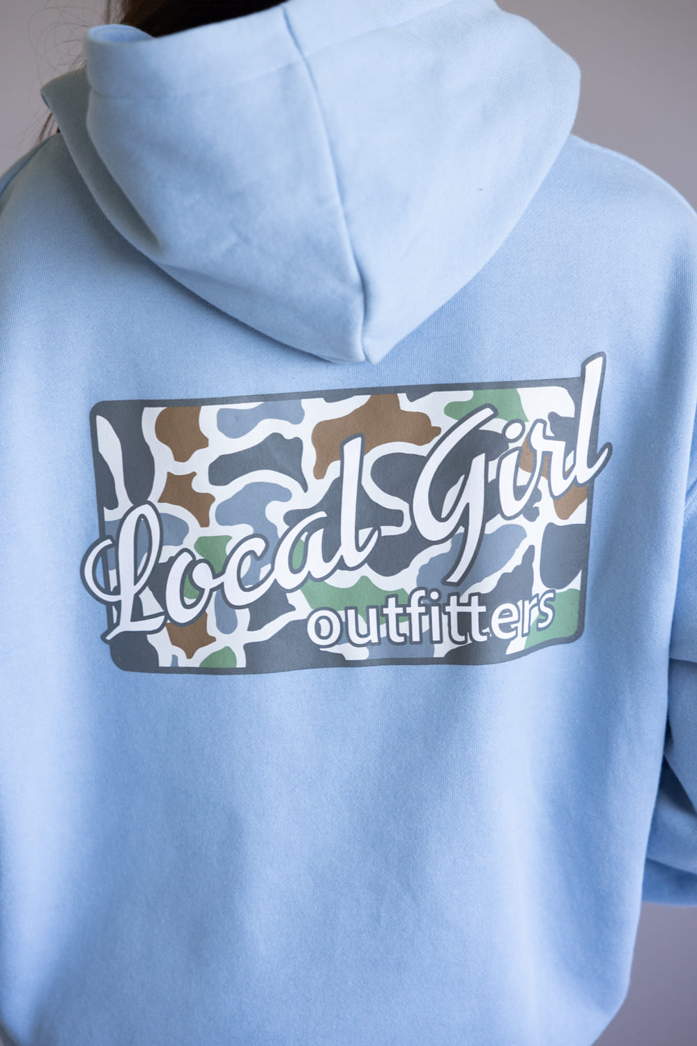 Local Girl Bluff Camo Plate Brushwood Hoodie for Women in Sky Blue