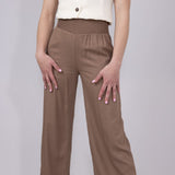 Love Tree Smocked Waist Linen Pants for Women in Mocha