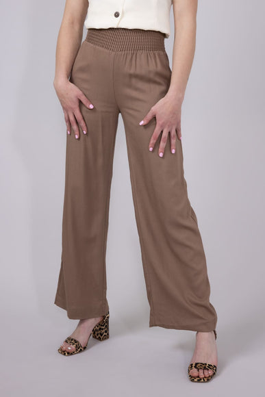 Love Tree Smocked Waist Linen Pants for Women in Mocha