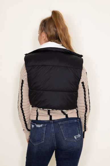 Love Tree Cropped Reversible Puffer Vest for Women in Black/White