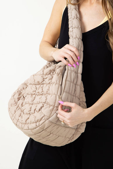 Large Carryall Quilted Puffer Bag for Women in Beige