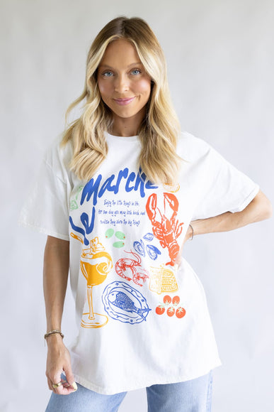Le Marche Picnic Graphic T-Shirt for Women in Cream