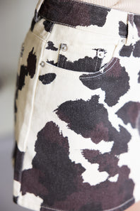 LeLis Cow Print Mini Skirt for Women in Cream/Brown