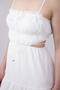 Ruffle Bodice Side Cut Out Dress for Women in White