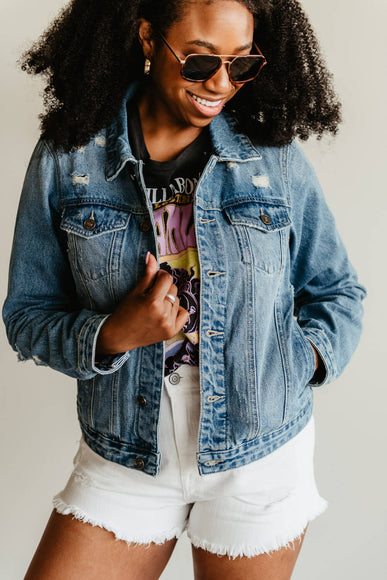 KanCan Destructed Denim Jacket for Women