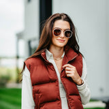 Thread & Supply Issey Cropped Puffer Vest for Women in Malbec Red 