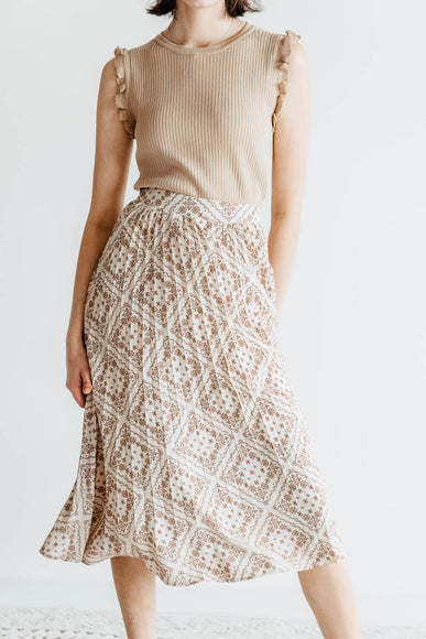 Chiffon Pleated Midi Skirt for Women in Cream