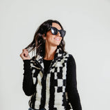 Geometric Sherpa Vest for Women in Black/White