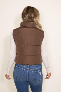 Love Tree Cropped Puffer Vest for Women in Brown