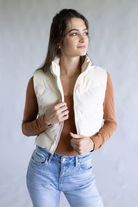Love Tree Cropped Puffer Vest for Women in Ivory