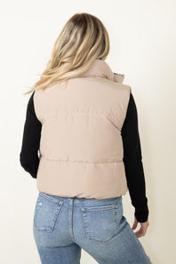 Love Tree Cropped Reversible Puffer Vest for Women in Black/Beige