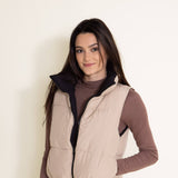 Love Tree Cropped Reversible Puffer Vest for Women in Black/Beige