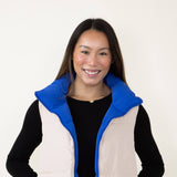 Love Tree Cropped Reversible Puffer Vest for Women in Blue/Beige