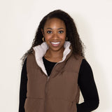 Love Tree Cropped Reversible Puffer Vest for Women in Cocoa Brown