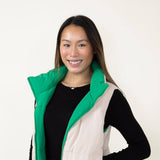 Love Tree Cropped Reversible Puffer Vest for Women in Green/Beige