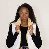 Love Tree Cropped Reversible Puffer Vest for Women in Ivory/Brown