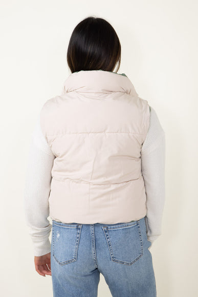 Love Tree Cropped Reversible Puffer Vest for Women in Olive/Beige