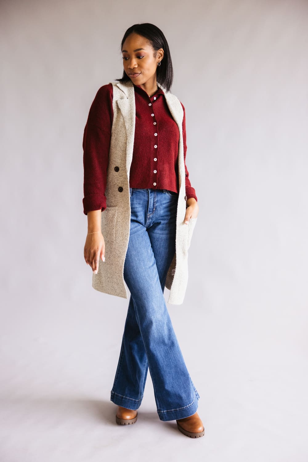 Love Tree Sleeveless Long Sweater Vest for Women in Oatmeal