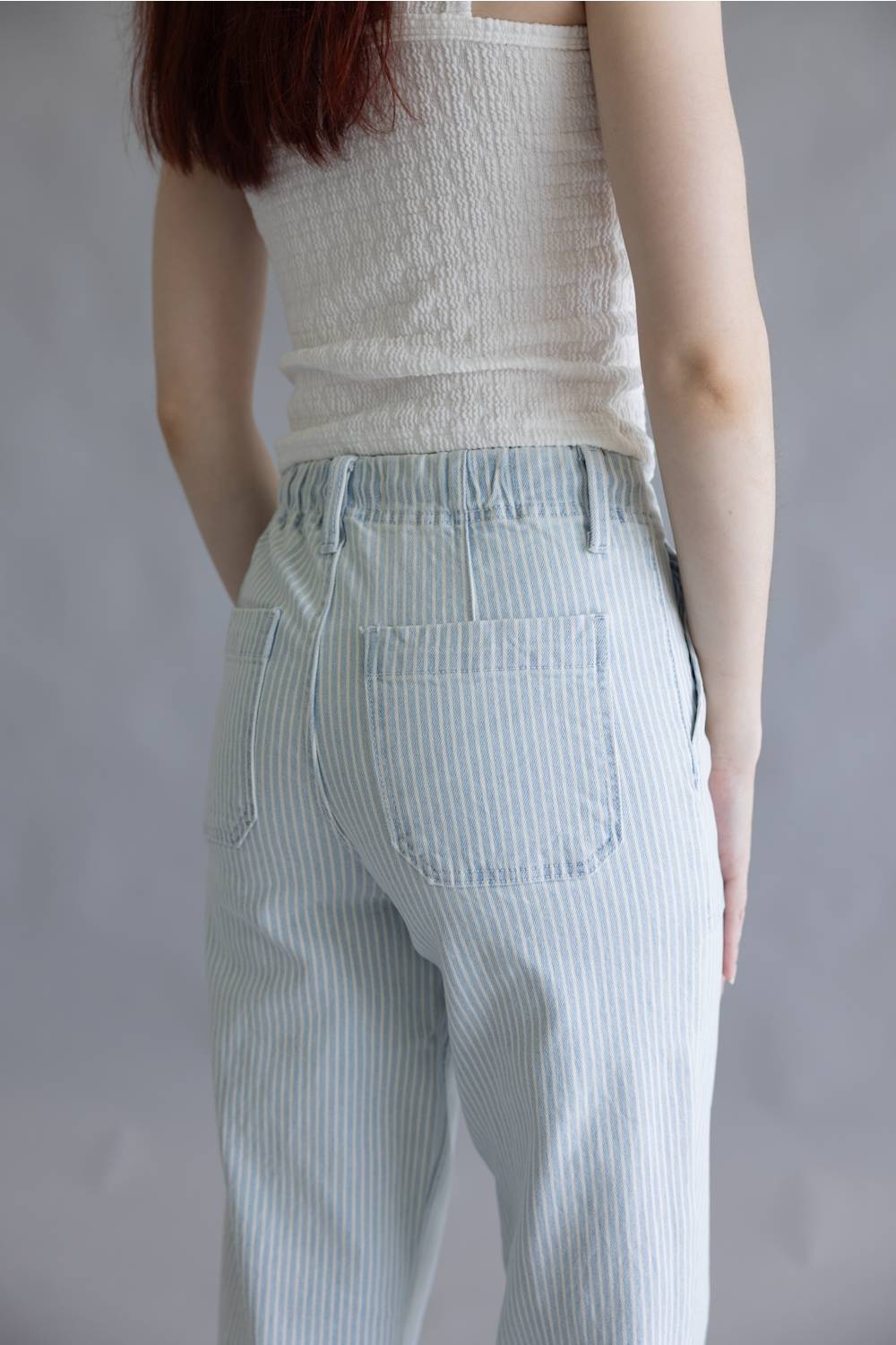 Lovervet by Vervet Striped High Rise Drawstring Wide Leg Jeans for Women