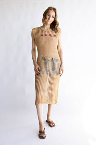 Mesh Longline Tunic Cover-Up for Women in Camel