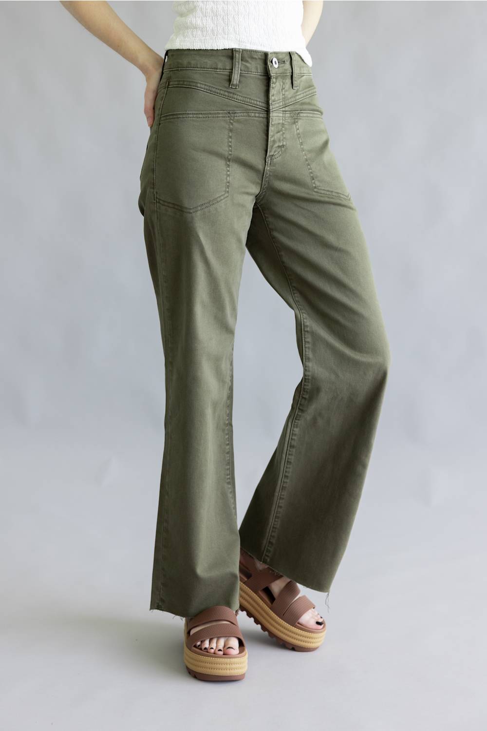 Mica High Rise Front Yoke Wide Leg Jeans for Women in Green