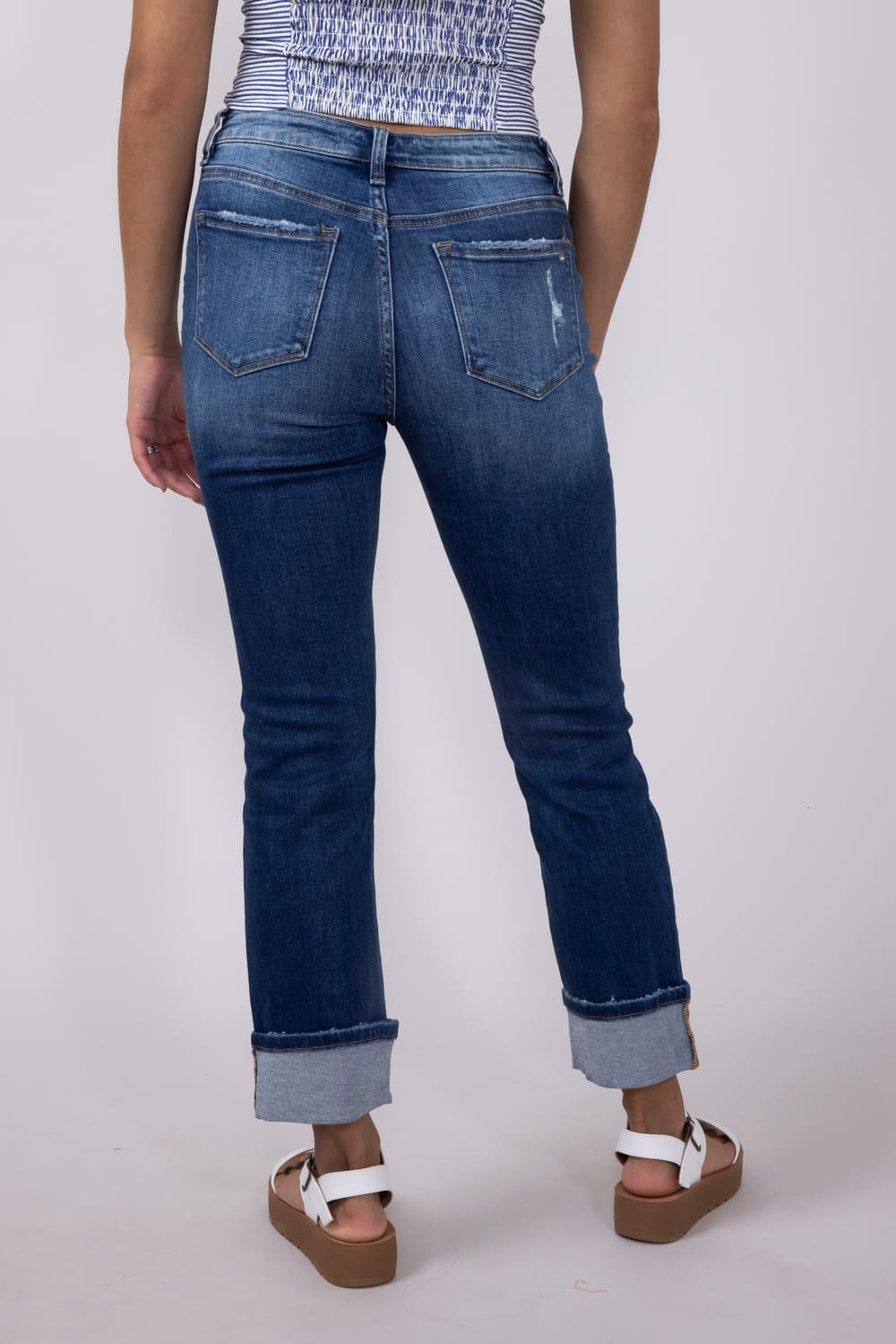 Mica Mid Rise Straight Leg Cuffed Jeans for Women | MDP-T2061 – Glik's
