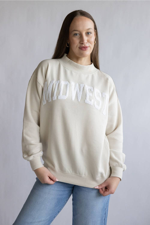 Midwest Chenille Patch Fleece Mock Neck for Women in Beige