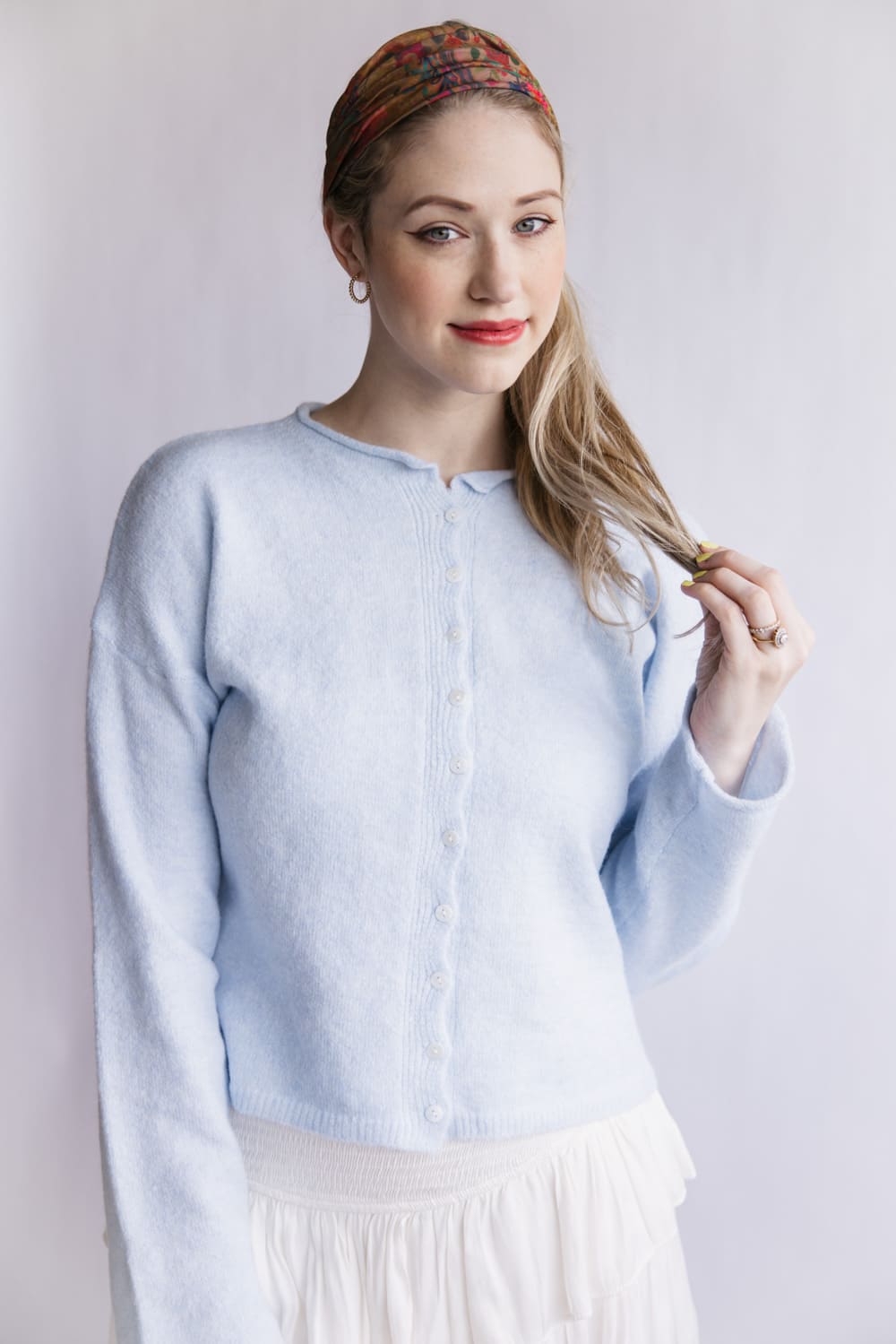 Mimosa Classic Lightweight Cardigan Top for Women in Baby Blue