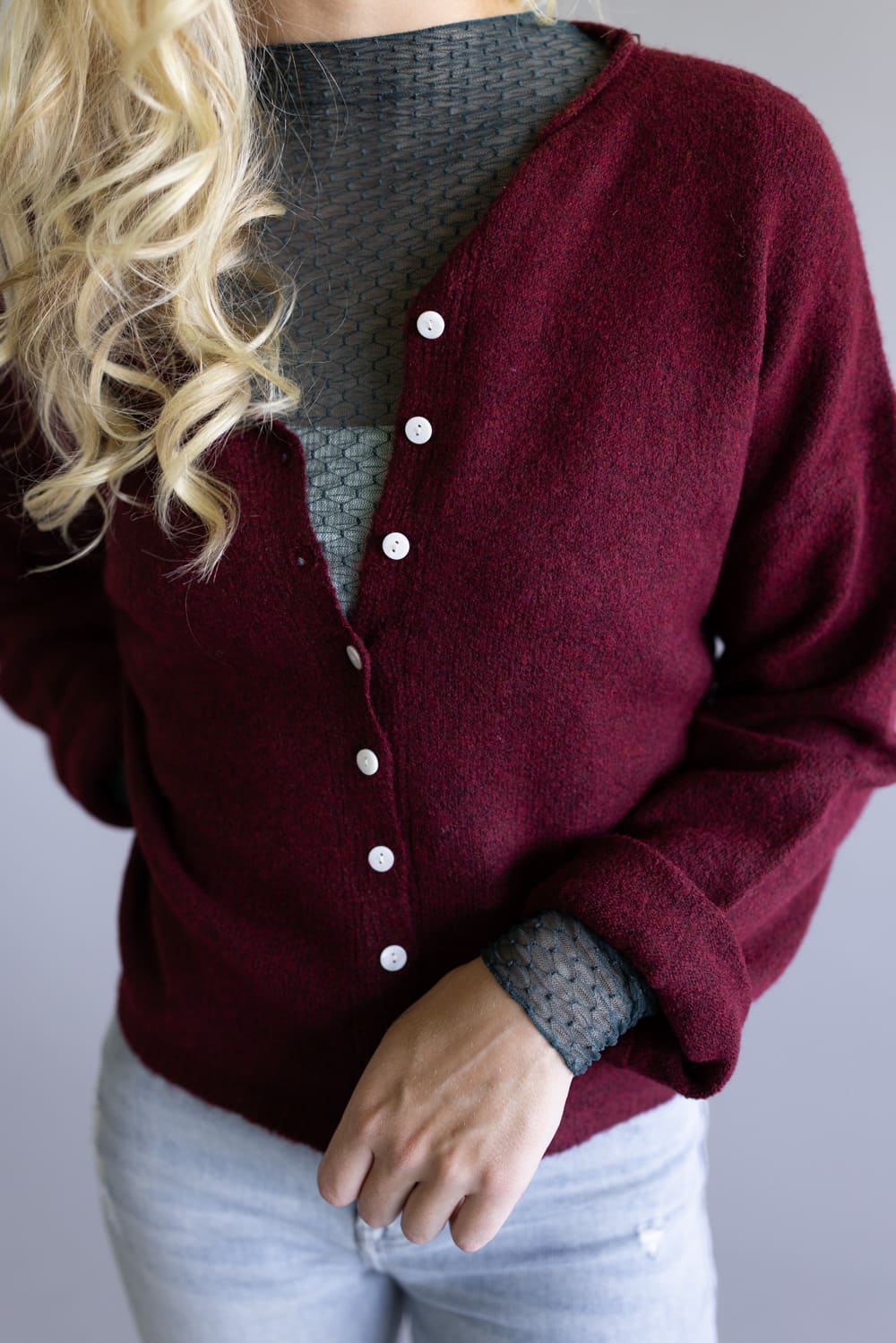Mimosa Classic Lightweight Cardigan for Women in Burgundy | MK7091