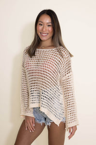 Miracle Clothing Crochet Sweater for Women in Beige | F118-BEIGE