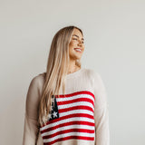 Miracle Clothing Knit American Flag Sweater for Women in Beige