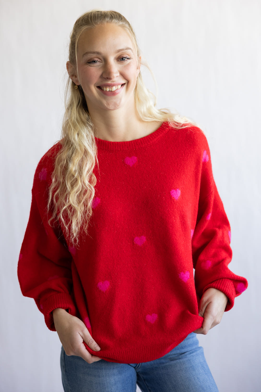 Miracle Heart Pattern Sweater for Women in Red