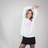 Miracle Textured Heart Sweater for Women in Ivory Pink