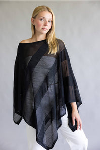 Open Knit Poncho for Women in Black