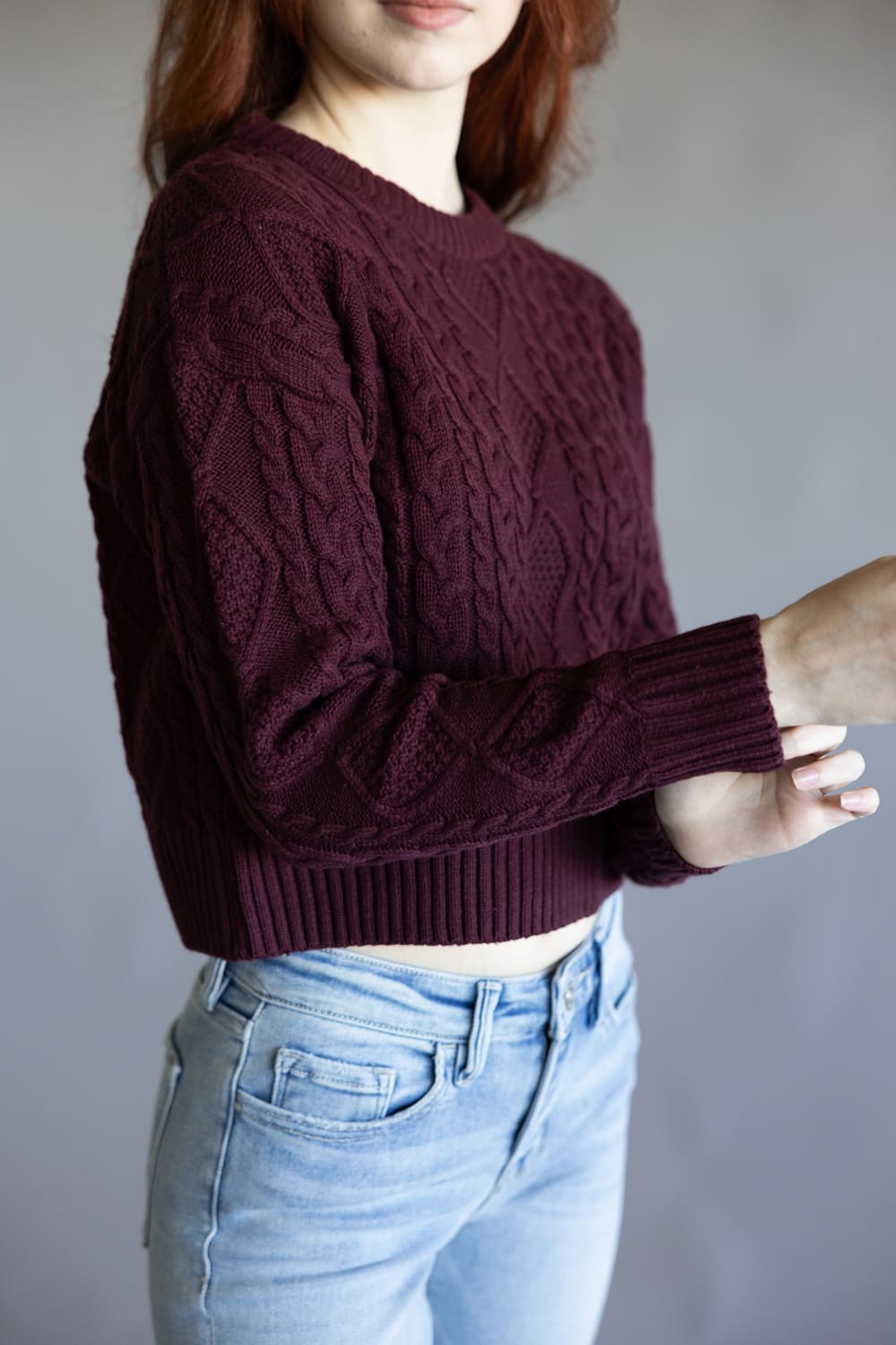 Cable Stitch Sweater for Women in Port Wine