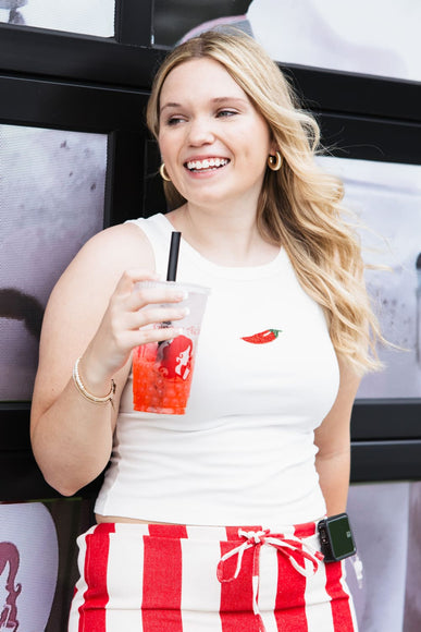 Beaded Chili Pepper Tank Top for Women in White