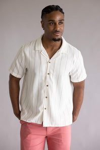 Textured Woven Button Up Shirt for Men in Ecru