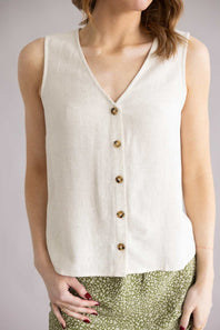Button Front Linnen Vest for Women in Natural