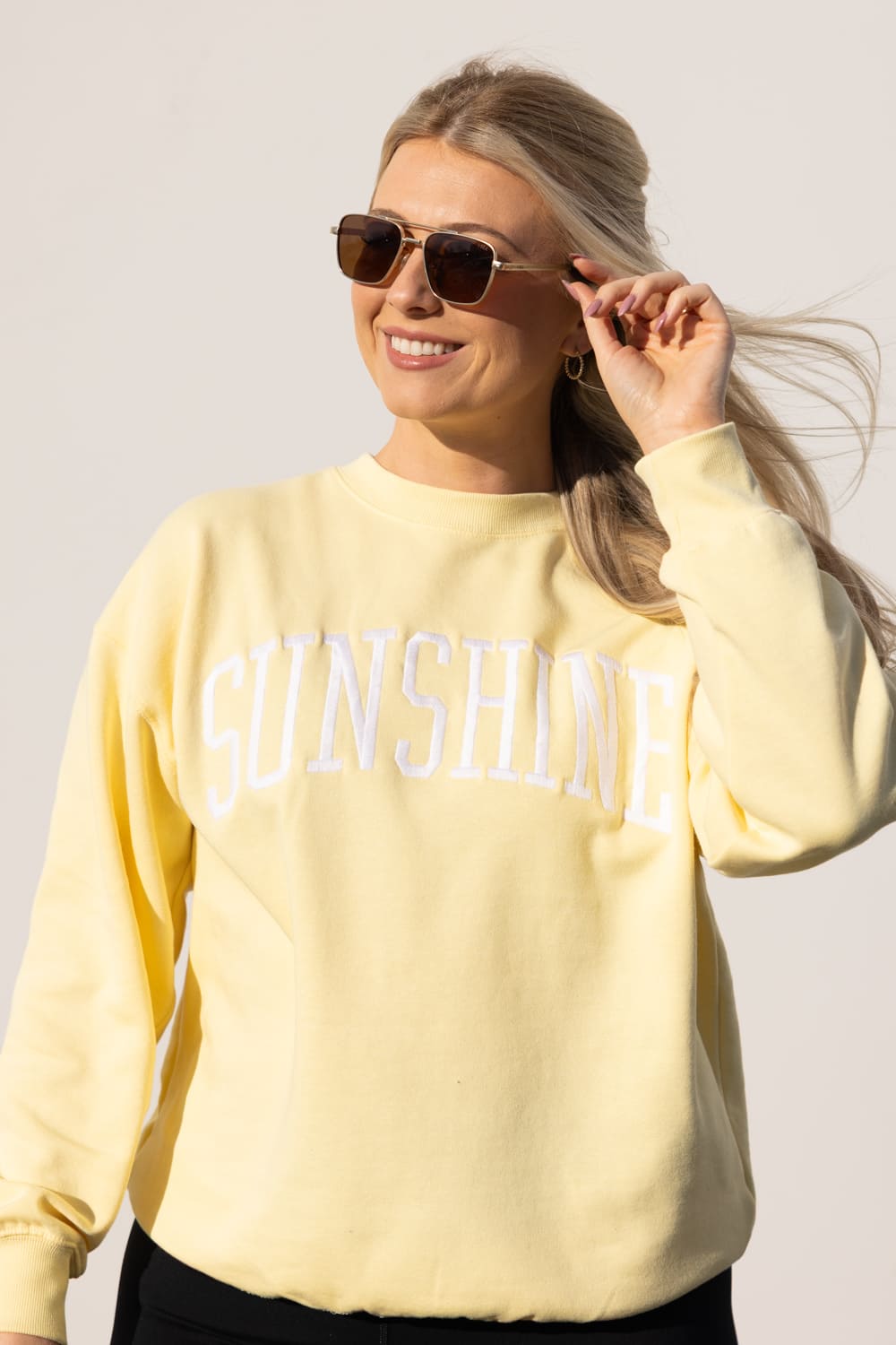 1897 Active Sunshine Embroidered Crewneck for Women in Light Yellow