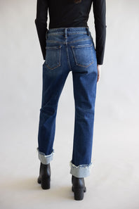 Risen High Rise Tummy Control Cuffed Straight Leg Jeans for Women