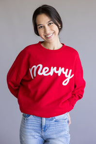 1897 Active Merry Patch Embroidered Fleece Sweatshirt for Women in Red