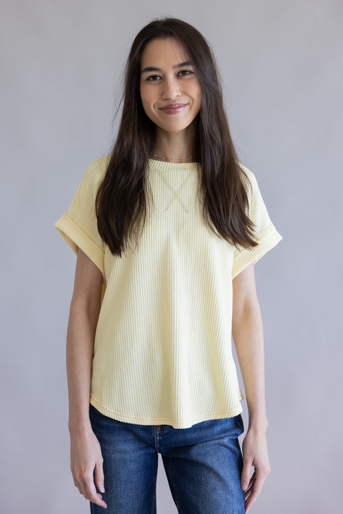 Ribbed Knit Top for Women in Butter Yellow