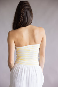 Stripe Twist Front Tube Top for Women in Yellow/White