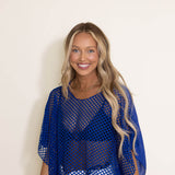 Sheer Crochet Swim Cover-Up Top for Women in Blue