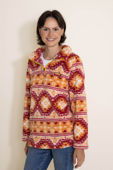 Simply Southern Classic Sherpa Zip Pullover for Women in Aztec Orange