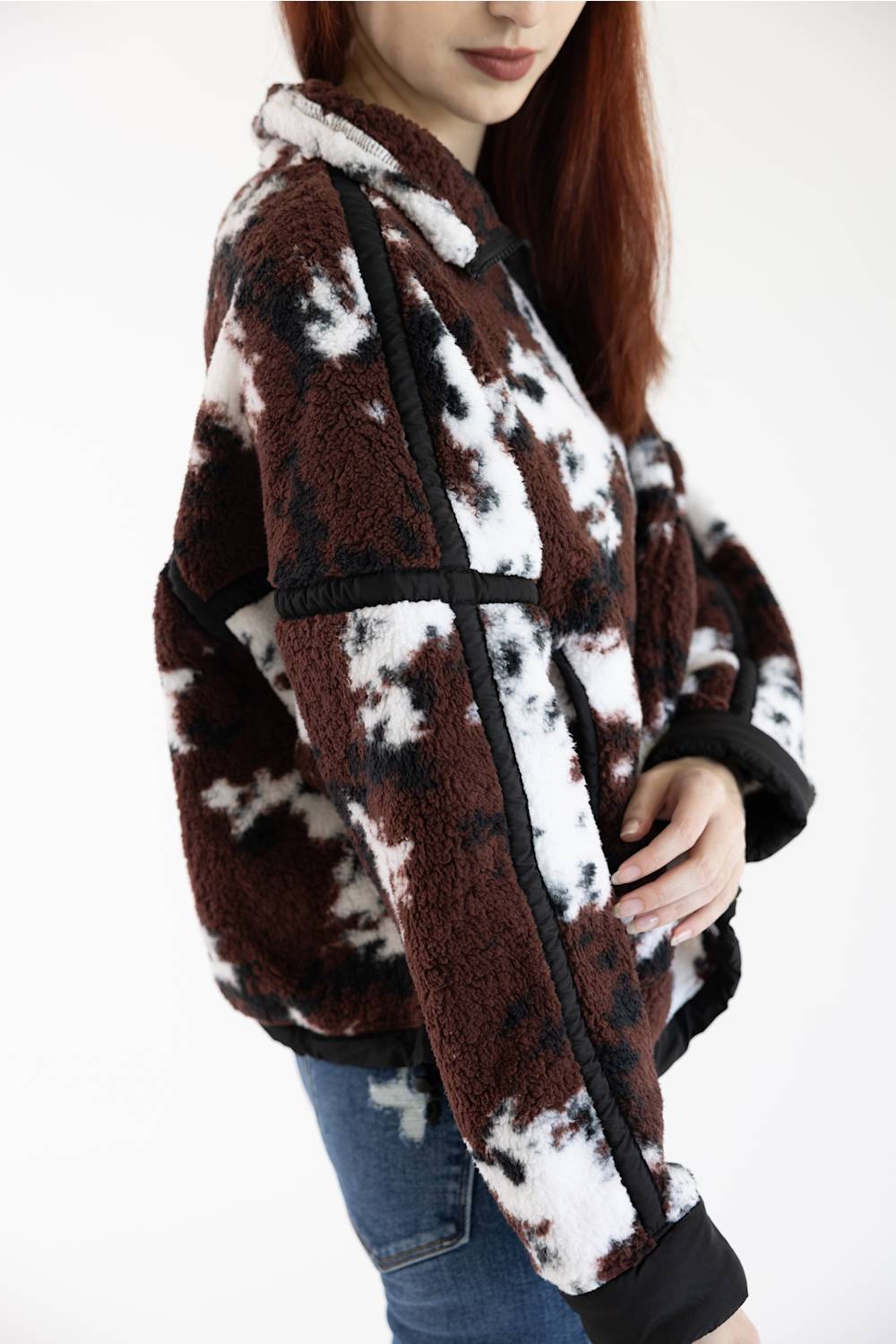 Simply Southern Eileen Mock Neck Pullover for Women in Cow Print | PP-0226-PULL-EILEEN-COW