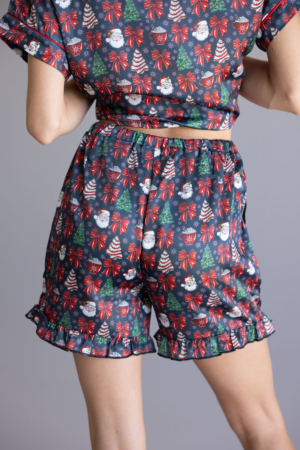 Simply Southern Holiday Pajama Shorts Set for Women in Black Multi